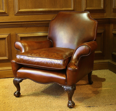 Carved Leg Elegant Leather Antique Armchair